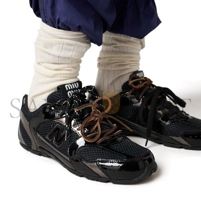 MIU MIU X NEW BALANCE 530 SL METALLIC LEATHER AND MESH SNEAKERS 5E165E